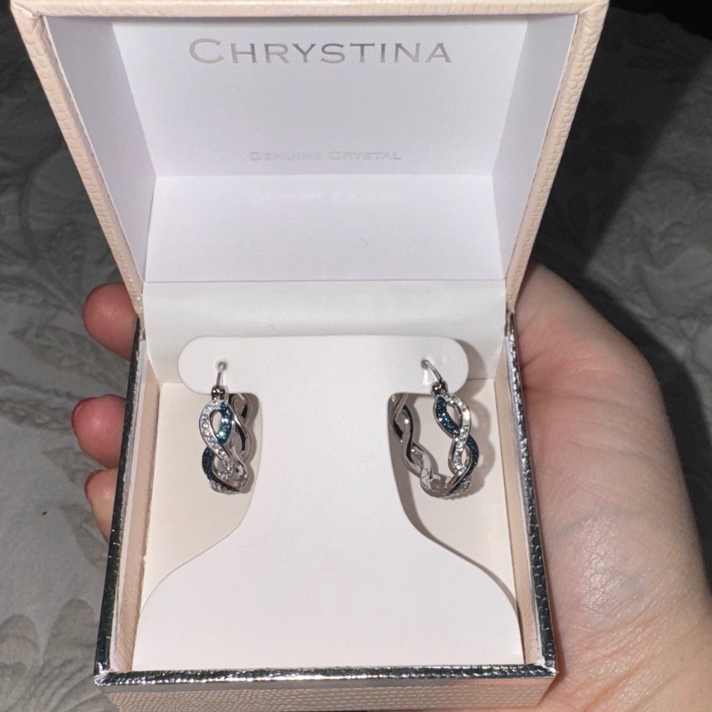 Silver And Blue Crystal Earrings